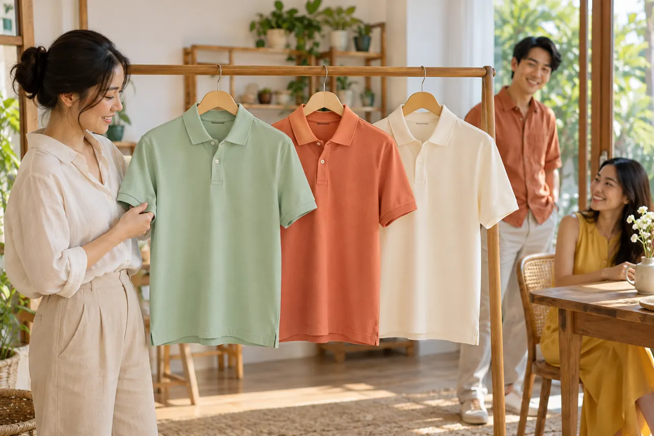 Ba phương án áo polo màu sáng hài hòa