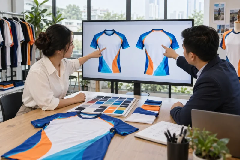 Bố cục màu sắc và logo trên áo sự kiện in chuyển nhiệt