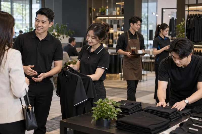 Bộ mẫu đồng phục màu đen hoàn thiện theo yêu cầu