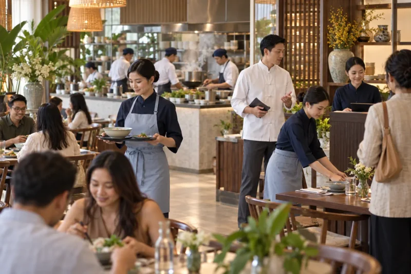 Bộ mẫu đồng phục nhà hàng hoàn thiện đồng bộ