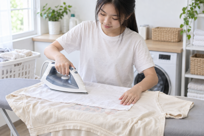 Cách ủi áo lớp có hình in