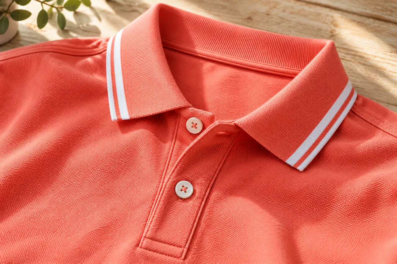 Cận cảnh đường may nẹp cúc áo polo