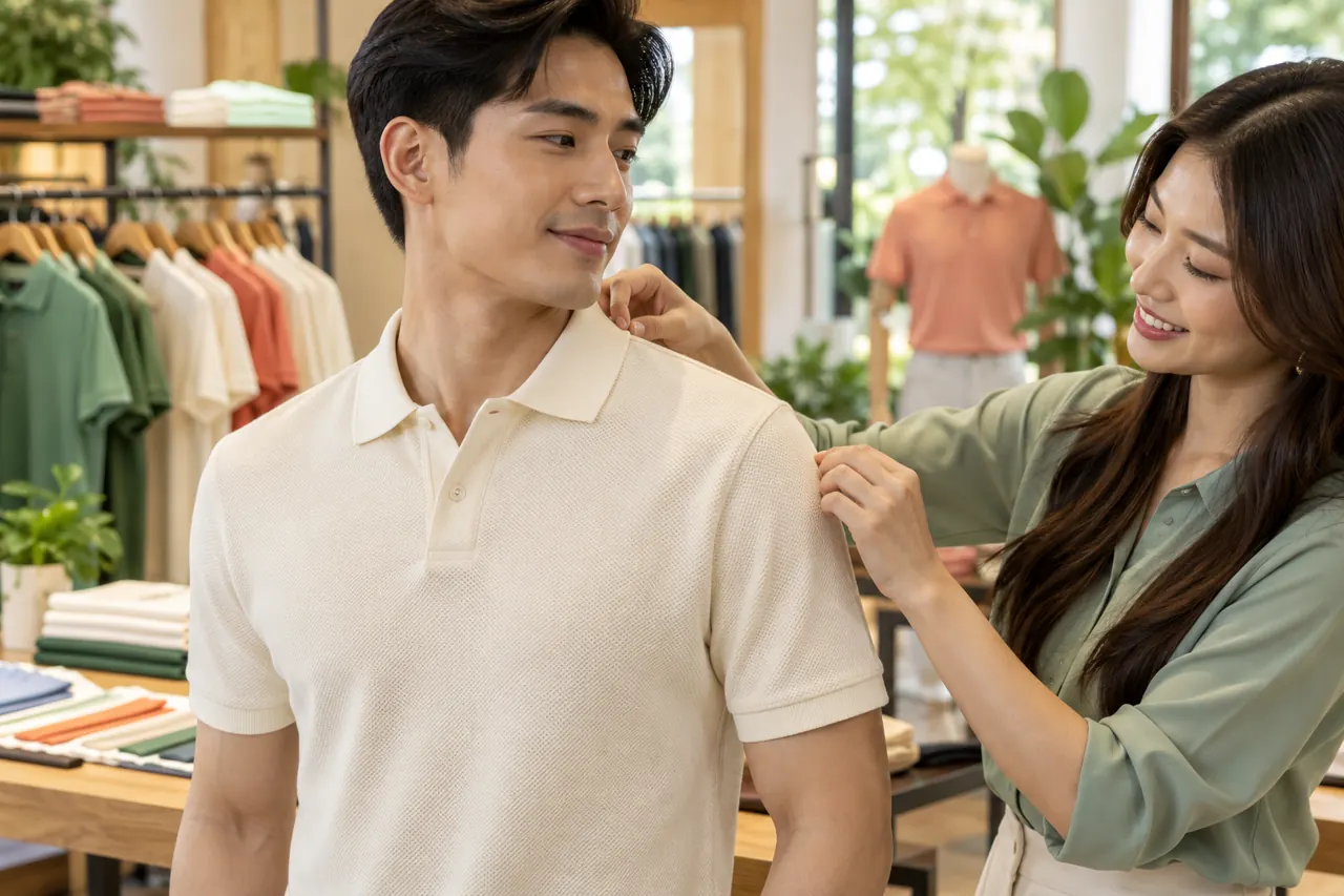 Cận cổ bo polo màu kem