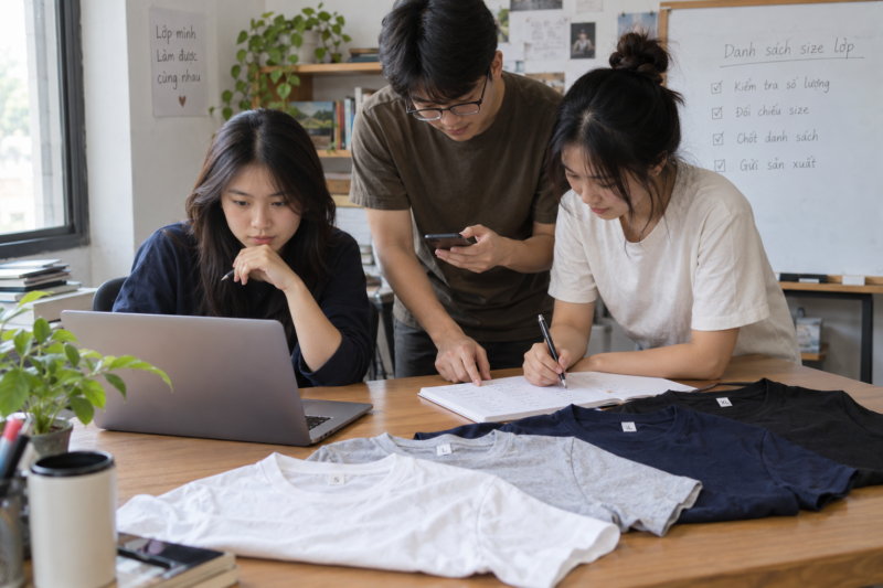 Chọn size áo lớp cho cả lớp