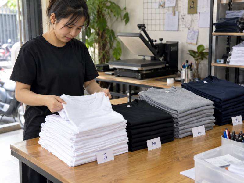 Chuẩn bị áo thun theo cỡ trước khi in lấy ngay