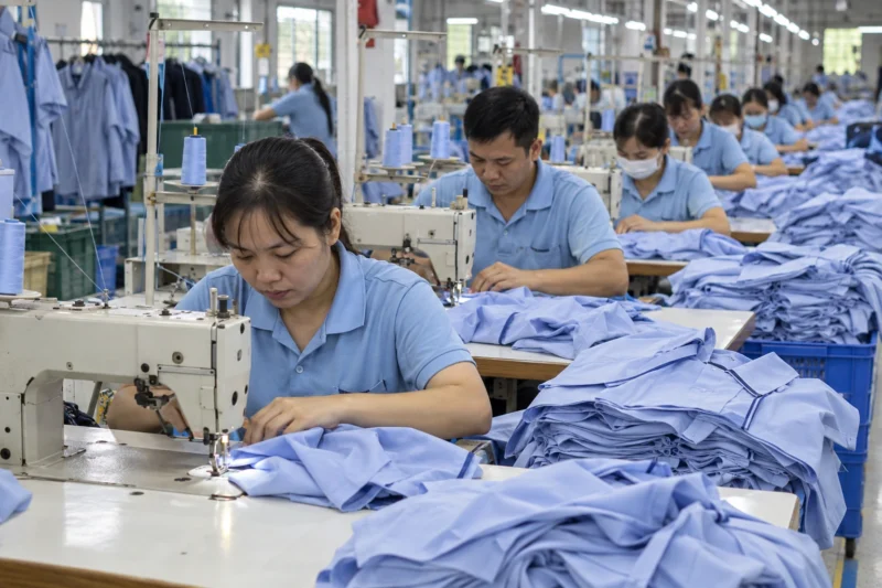 Chuyền may áo đồng phục đang hoạt động