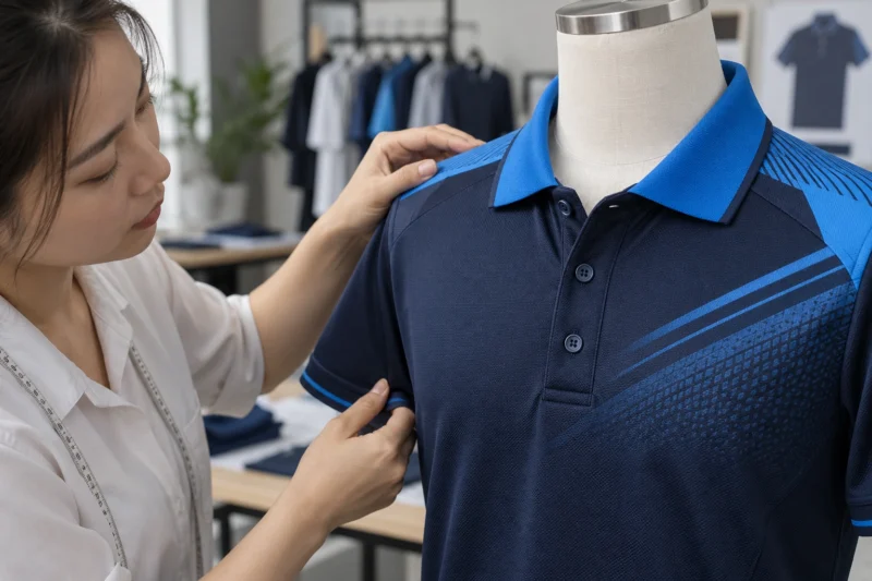 Cổ áo polo nhuộm màu bo dệt để khớp với màu áo in chuyển nhiệt