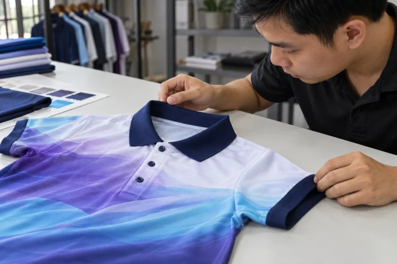 Cổ nẹp và bo tay áo polo in chuyển nhiệt