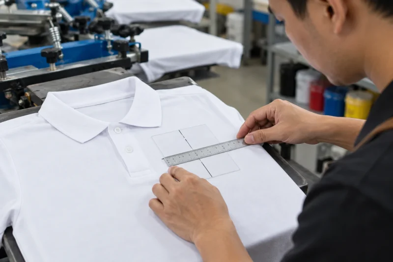 Công đoạn căn vị trí in lụa trên áo