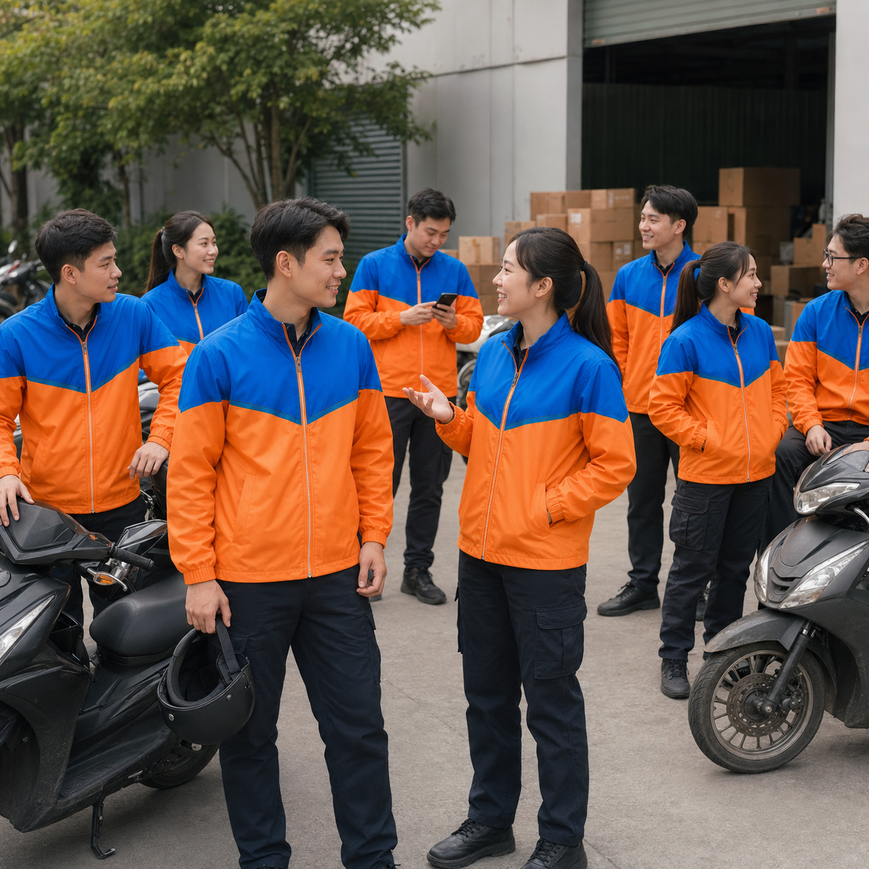 Công ty mặc Mẫu áo khoác gió đồng phục giao hàng Công ty mặc Mẫu áo khoác gió đồng phục giao hàng
