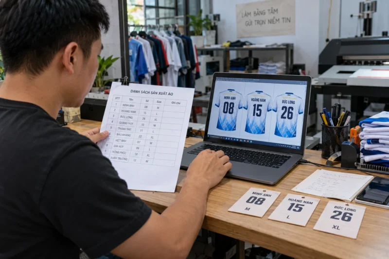 Danh sách tên số và size áo trước sản xuất