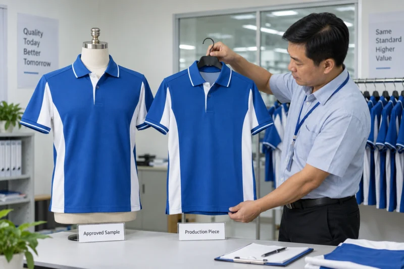 Đối chiếu áo sản xuất với áo mẫu đã duyệt