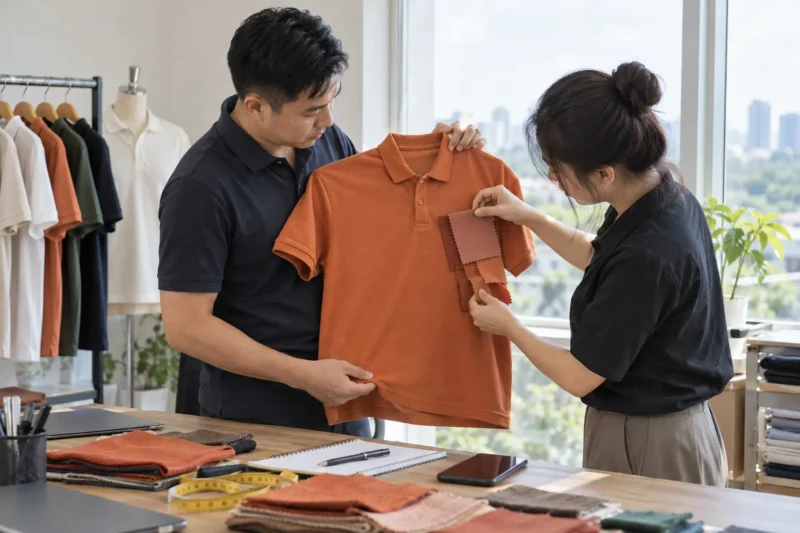 Đối chiếu màu vải đồng phục bằng mẫu thật