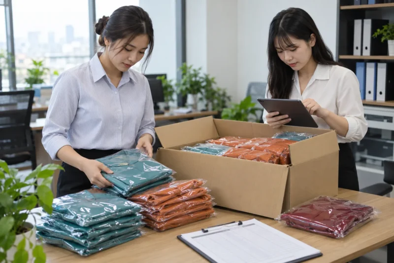 Đối chiếu số lượng đồng phục khi nhận kiện hàng