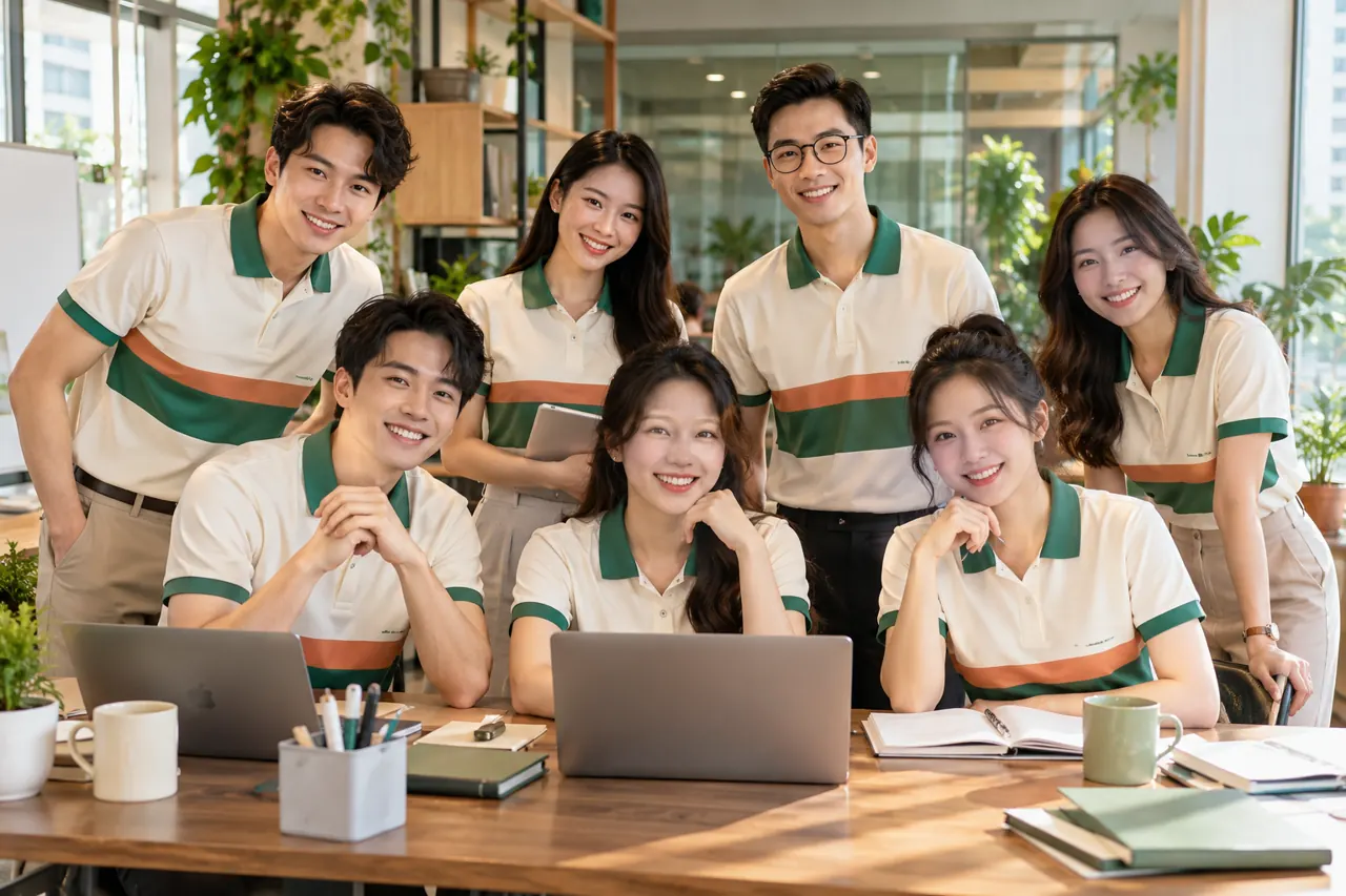 Đội đông người cùng màu áo trong văn phòng