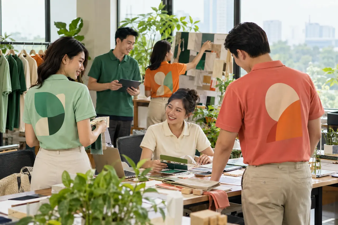 Đội nhân viên mặc polo đi làm