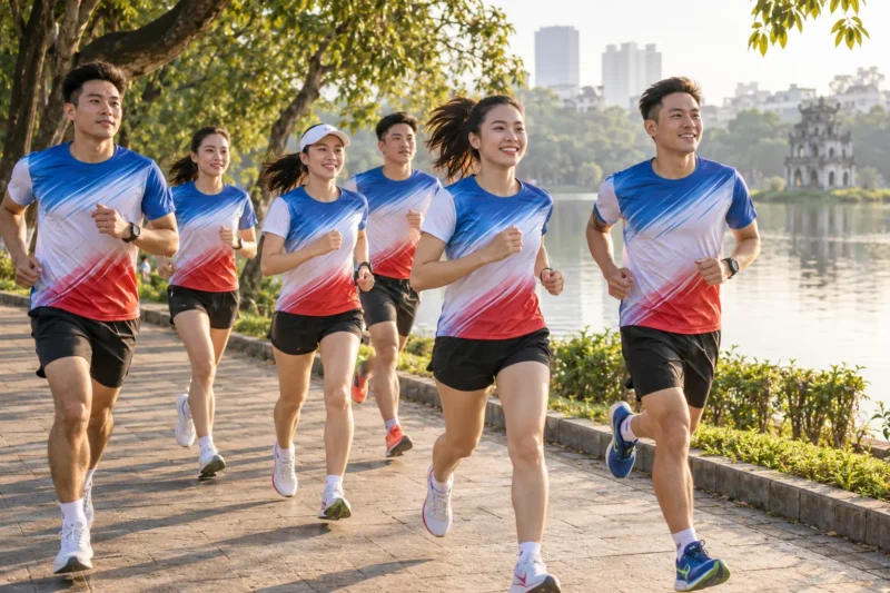 Đồng phục chạy bộ in chuyển nhiệt nhiều màu