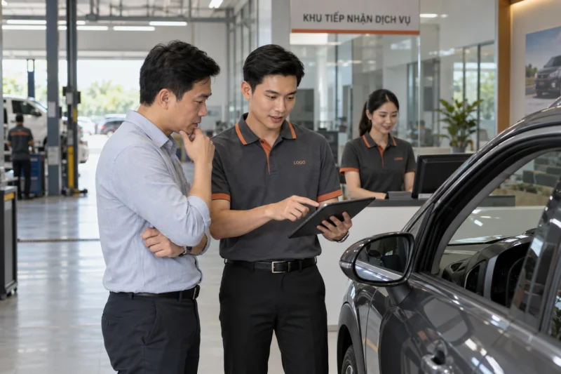 Đồng phục cố vấn dịch vụ ô tô tại khu tiếp nhận xe