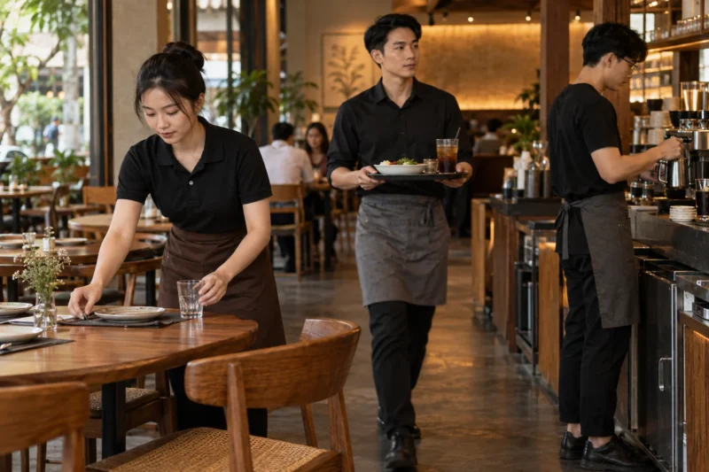 Đồng phục nhà hàng màu đen hiện đại