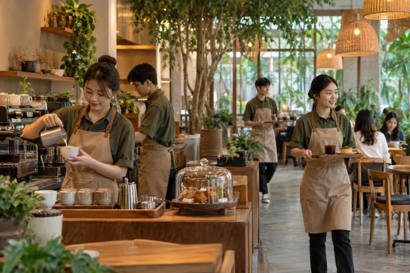 Đồng phục nhân viên tạo phong cách riêng cho quán cafe