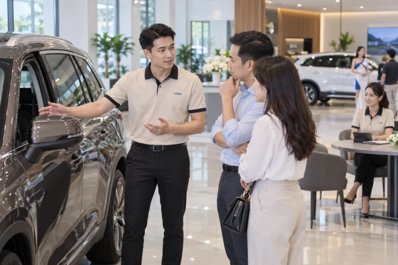 Đồng phục sale ô tô khi tư vấn khách tại showroom
