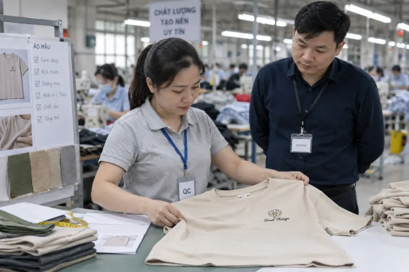 Duyệt áo mẫu và chất liệu trước khi sản xuất hàng loạt