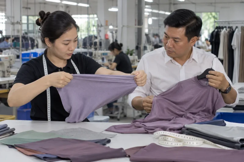 Duyệt độ co giãn của vải trước khi may đồng phục