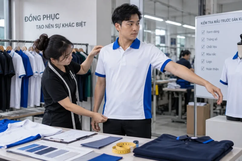Duyệt form áo đồng phục trên mẫu may thực tế