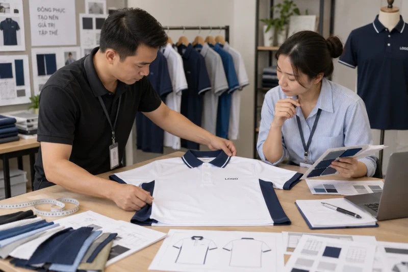 Duyệt mẫu áo đồng phục trước khi đưa xuống sản xuất