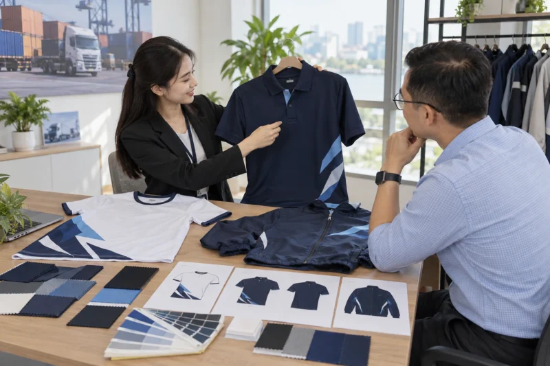 Duyệt mẫu đồng phục logistics trước khi sản xuất