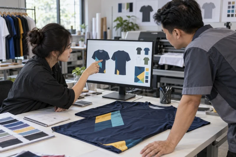 Duyệt mẫu in lụa áo đồng phục trước sản xuất