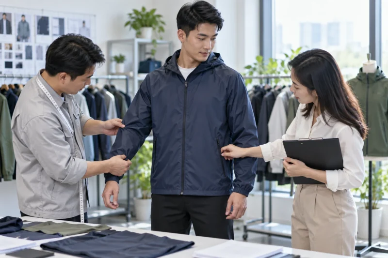 Duyệt mẫu trong quy trình sản xuất áo khoác gió