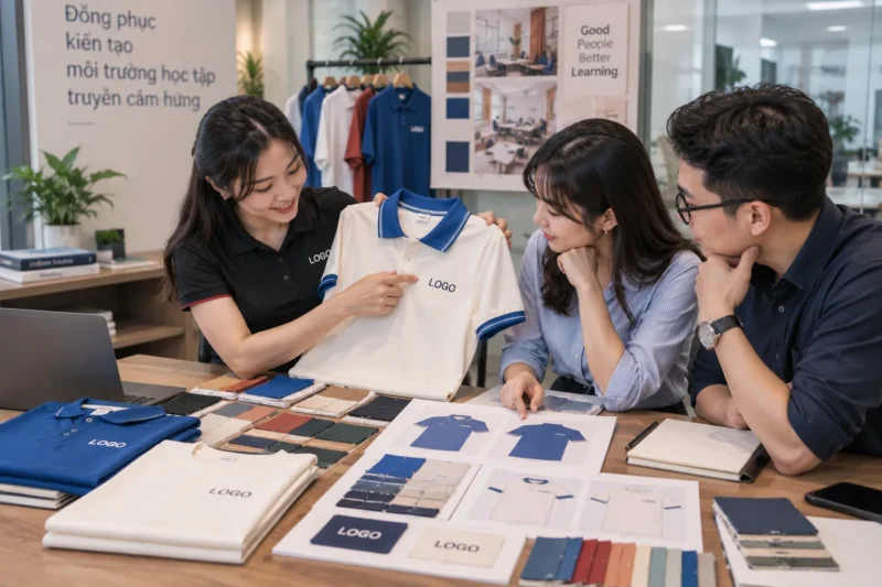 Duyệt mẫu trước khi may đồng phục trung tâm ngoại ngữ