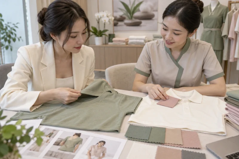 Form áo đồng phục spa nữ gọn gàng khi làm việc