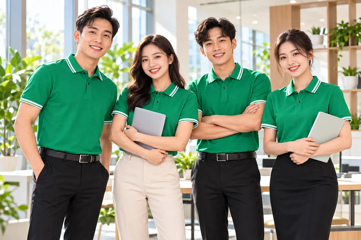 Form áo polo đồng phục nam nữ trong một đội ngũ