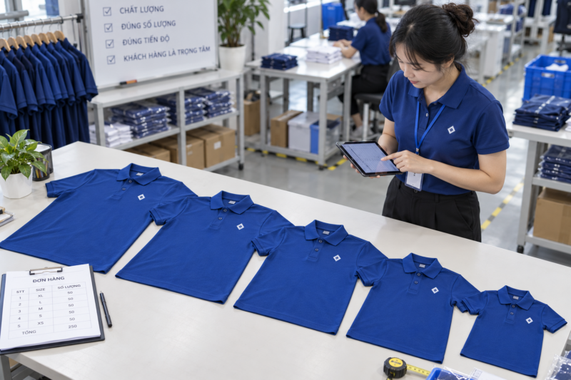In áo đồng phục 5 cái trên áo phôi có sẵn