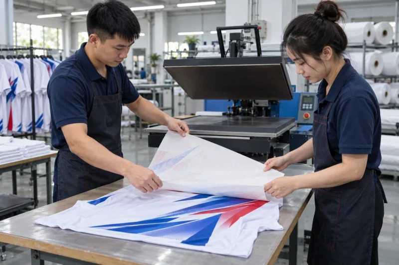 In chuyển nhiệt áo đồng phục trên vải polyester