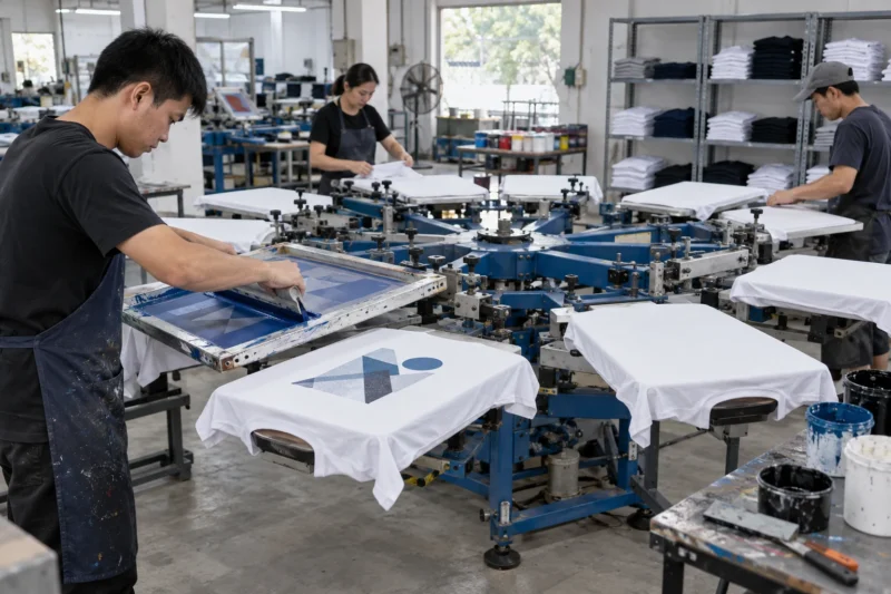 In lụa áo đồng phục tại xưởng