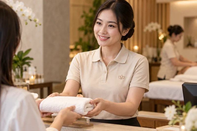 In và thêu logo trên đồng phục áo thun spa