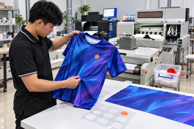 Kết hợp in chuyển nhiệt và in PET trên cùng áo