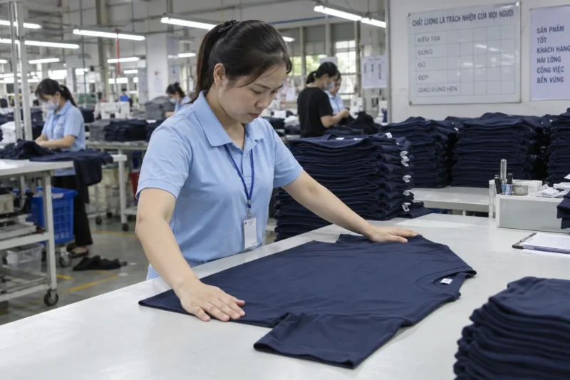 Kiểm tra áo đồng phục thành phẩm trước khi sản xuất