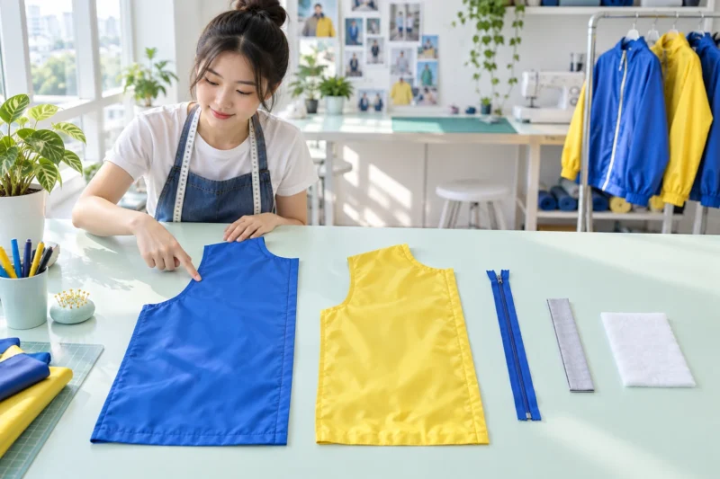 Kiểm tra cấu tạo áo khoác trước khi thêu logo