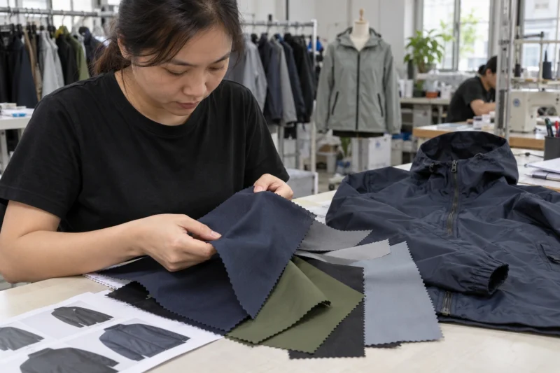 Kiểm tra chất liệu áo khoác nhân viên giao hàng
