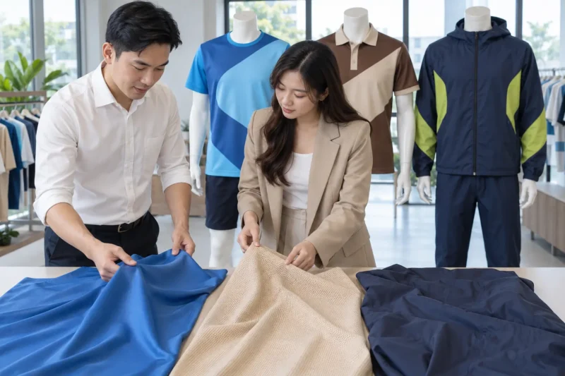 Kiểm tra chất liệu đồng phục công ty in chuyển nhiệt