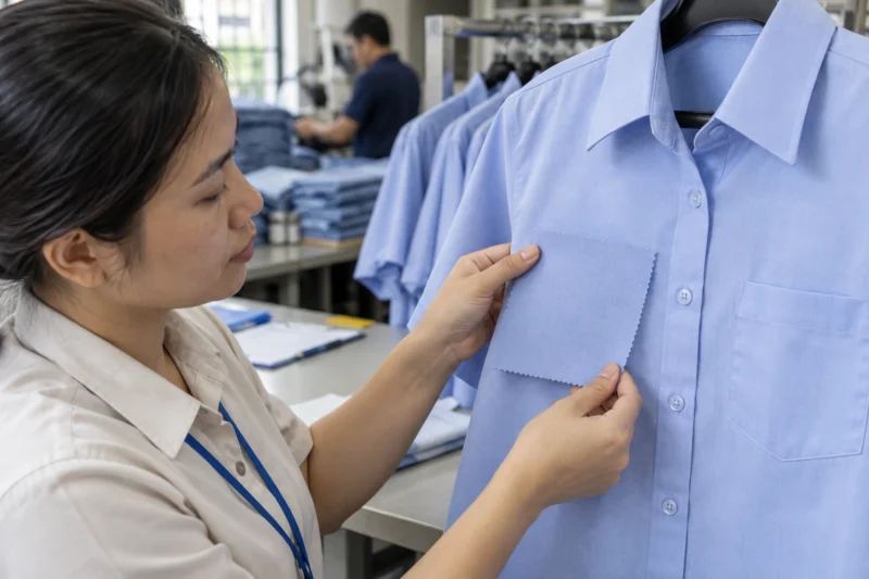 Kiểm tra chất liệu vải áo đồng phục khi nhận hàng