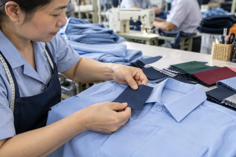 Kiểm tra chất liệu vải trước khi may đồng phục
