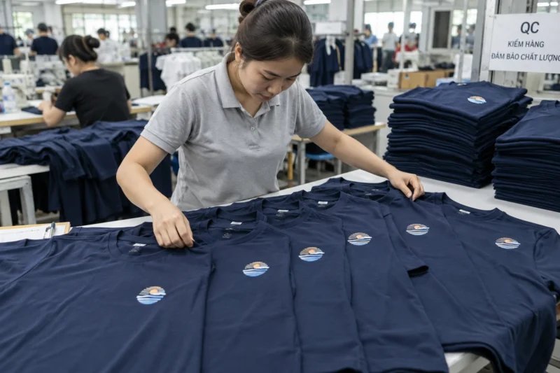 Kiểm tra độ đồng đều màu logo trong lô áo