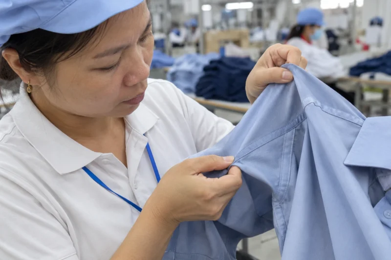 Kiểm tra đường may áo đồng phục thành phẩm