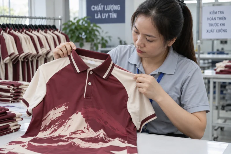 Kiểm tra đường may áo in chuyển nhiệt