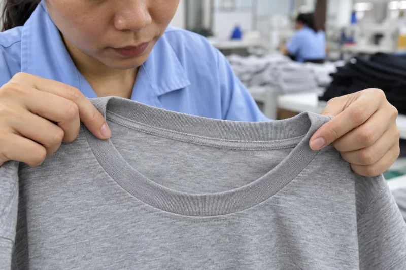Kiểm tra đường may áo thun tại cổ áo